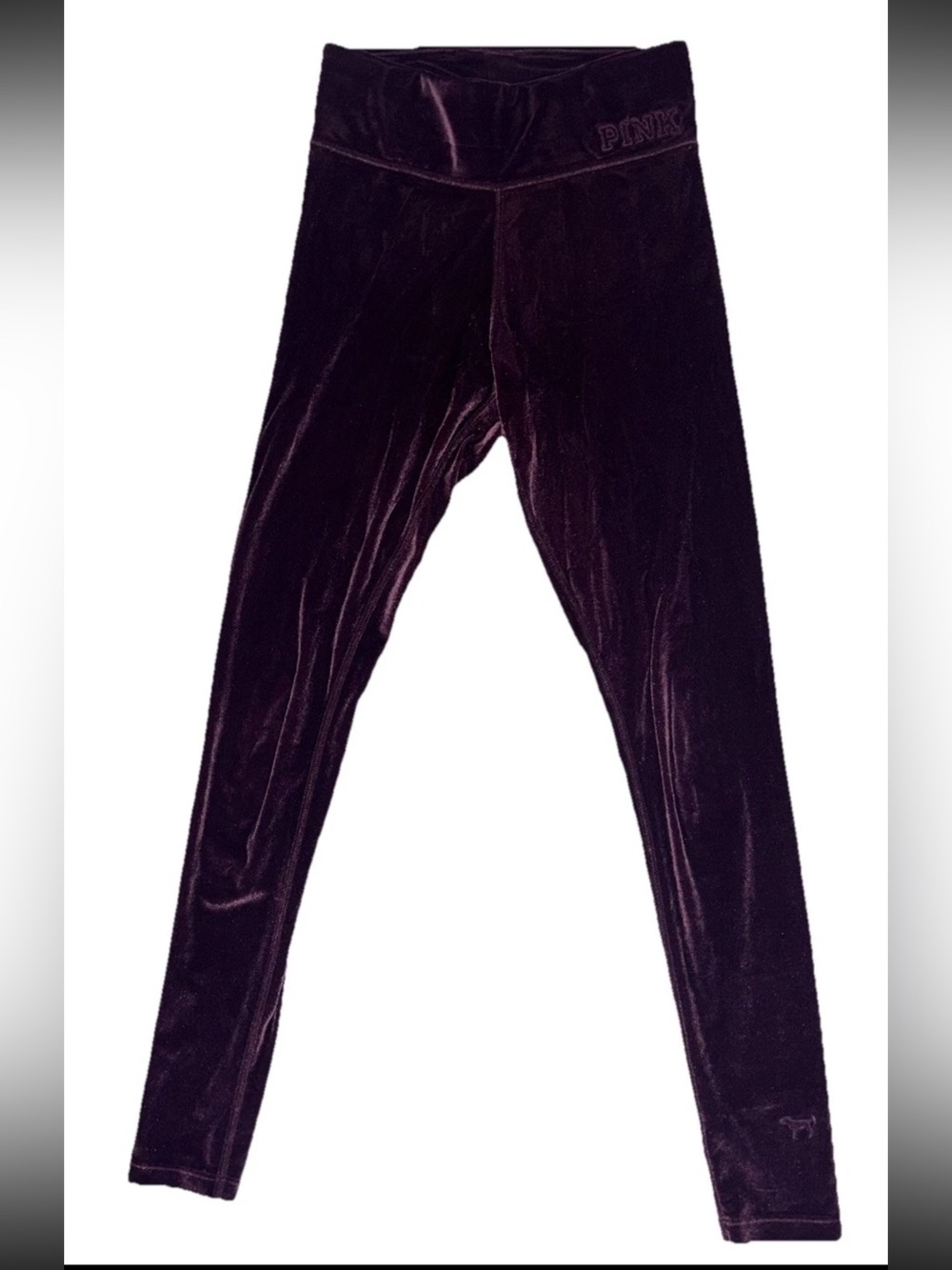 Pink Victoria’s Secret Y2K Velour Spellout Logo Ankle Leggings Maroon SZ.XS